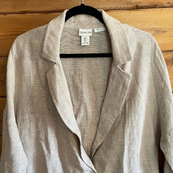 Rachel Zoe Women's Tan Linen Oversized Boyfriend Blazer Size Large - Picture 4 of 7